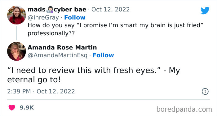 Funny exchange on Twitter about brain fatigue, mirroring Excel users' experiences.