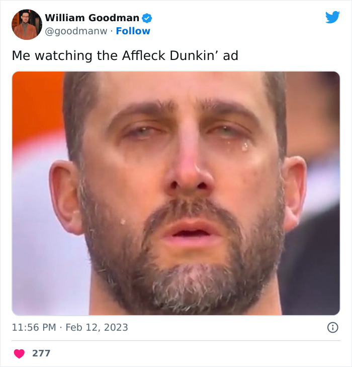 Man with tears, meme reaction to Rihanna's Super Bowl 2023 performance.