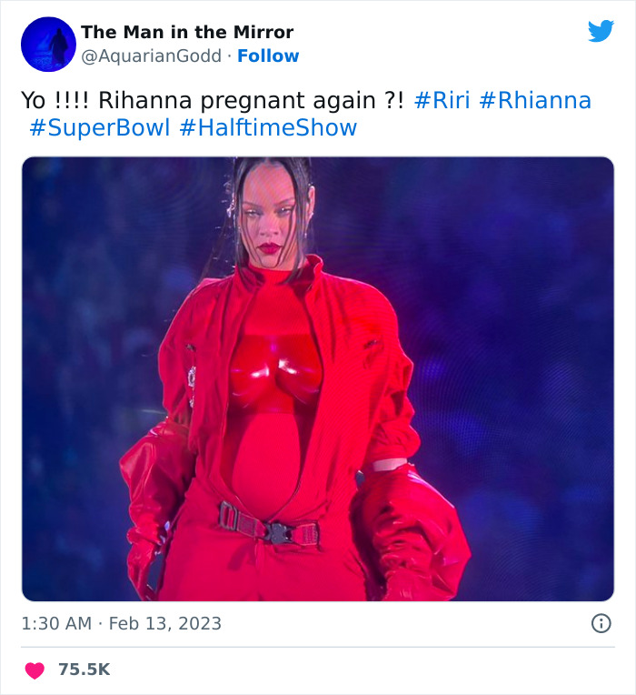 Rihanna performs in a red outfit at Super Bowl 2023 halftime show, creating buzz and memes.