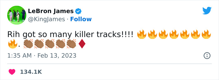 Rihanna's Super Bowl 2023 performance praised in social media post with emojis and high engagement.