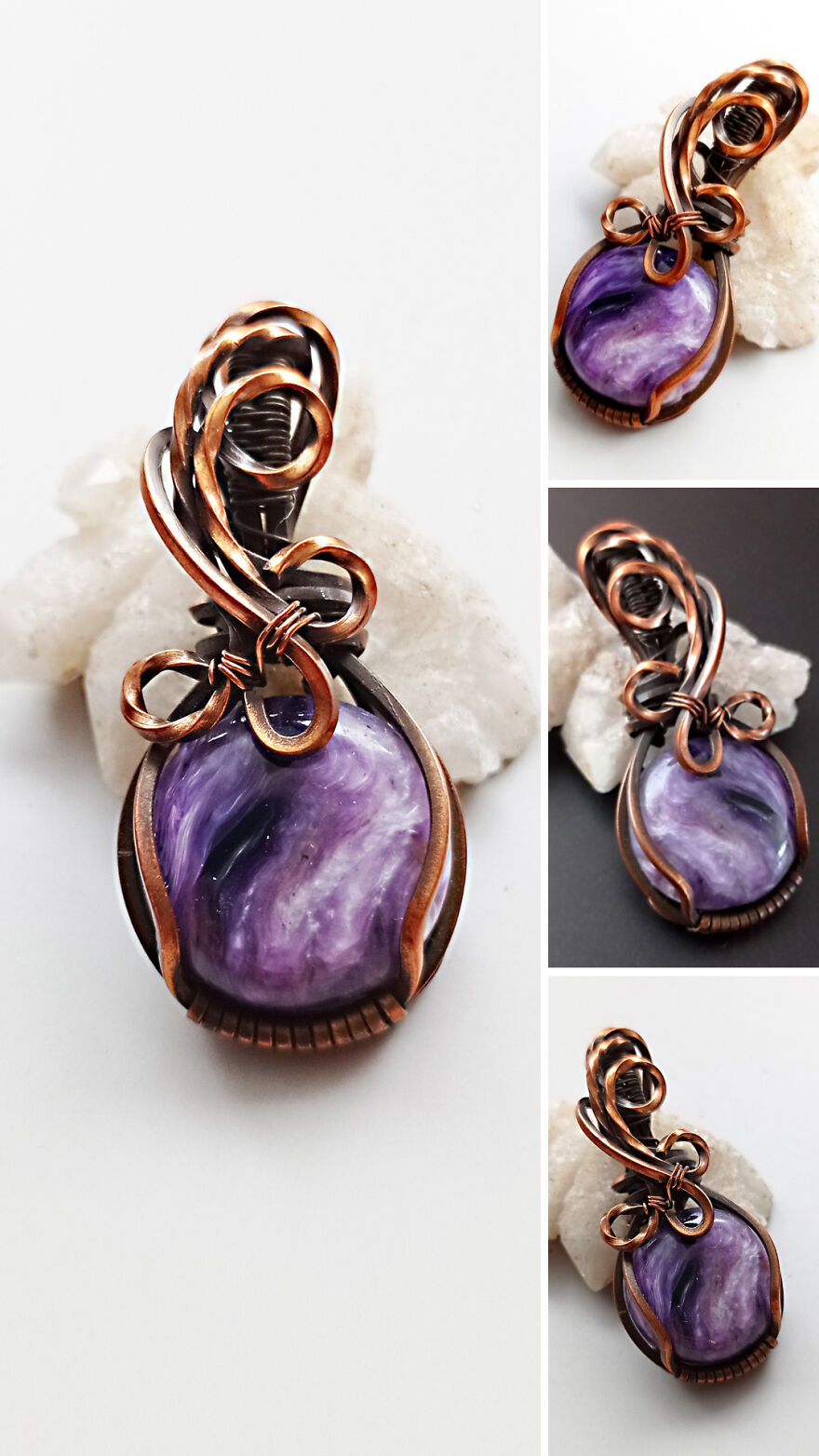 I Made A Round Pendant With Purple Charoite Which Is A Talisman And A Charm Against Negative Energy (4 Pics)