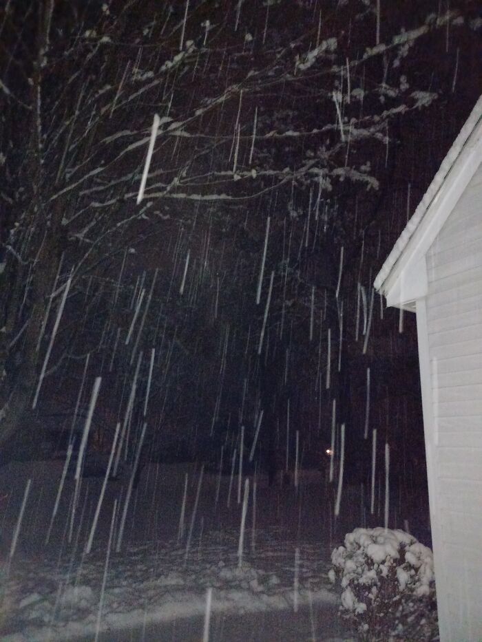 During A Snow/Ice Storm At Night