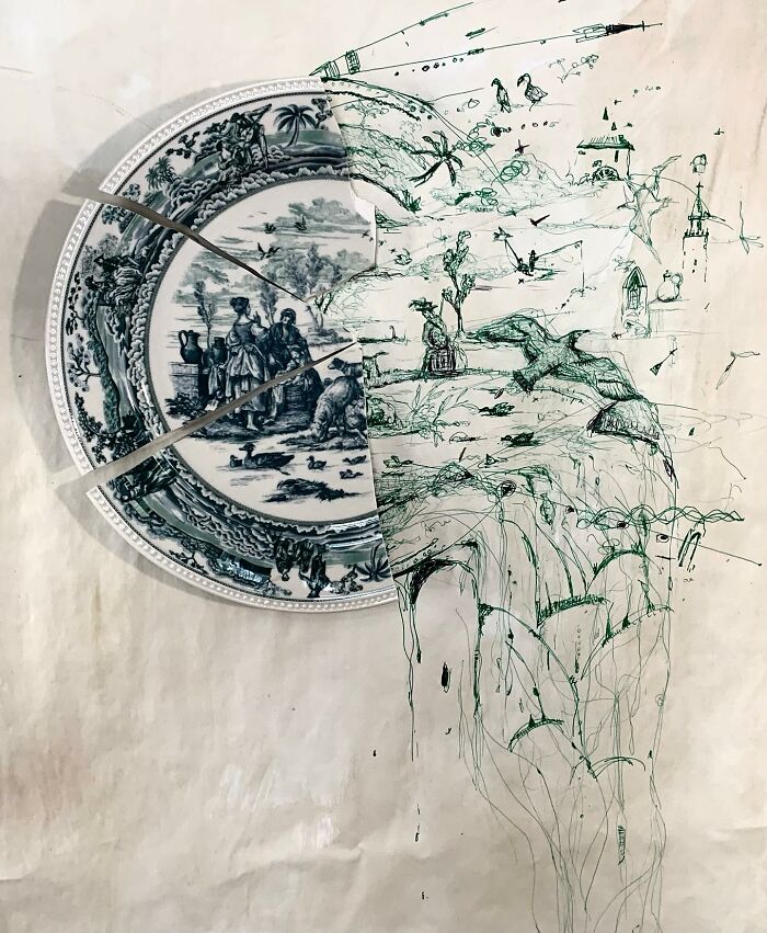 This Artist Is Rebuilding Broken Plates With His Incredible Drawings