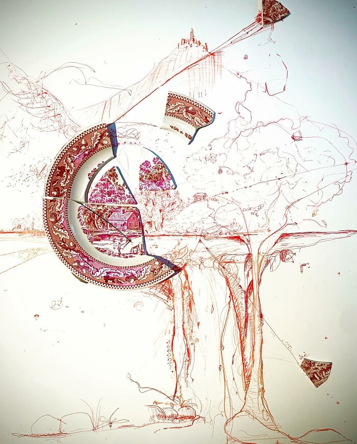 This Artist Is Rebuilding Broken Plates With His Incredible Drawings
