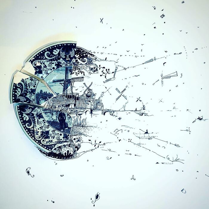 This Artist Is Rebuilding Broken Plates With His Incredible Drawings