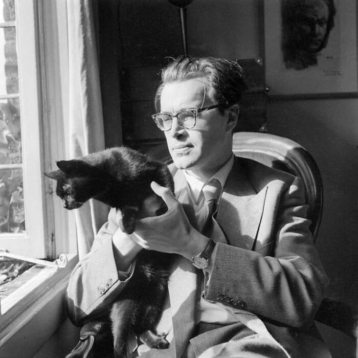 The Dutch Photographer Hans Katan Had The Opportunity To Capture This Warm Moment Of His Compatriot Godfried Bomans, An Author And Television Personality, With A Beautiful Cat On His Lap. 1961