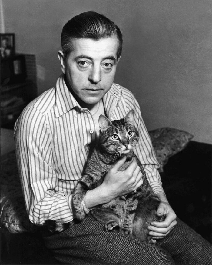 Notice The Affection Between French Poet And Screenwriter Jacques Prévert And This Little Tiger-Striped Cat. The Moment Was Captured By Hungarian-French Photographer George Brassaï In 1948