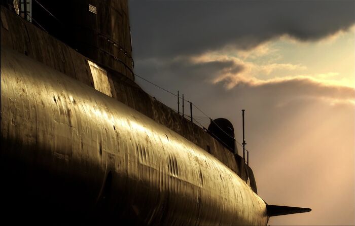 Sunset Over Hmas Ovens Dry Docked In Fremantle, Western Australia