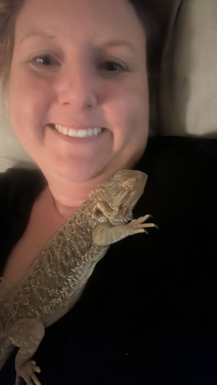 We Have Had Her For 6 Months (Rescue) And She Is Finally Comfortable Enough To Cuddle With Me And Close Both Eyes