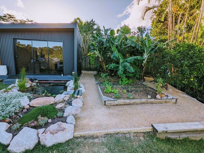 Laid Crushed Sandstone Around My Garden, Pond And Backyard Office. I Love The Look, It's So Much Neater Than Having Grass Growing Everywhere. I Don't Have A Question, My Backyard Makes Me Happy And I Thought I'd Share