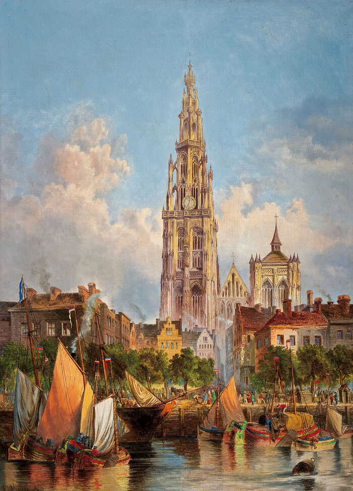 View of the Cathedral of Our Lady in Antwerp; oil on canvas.1800. 64 x 46.5 cm