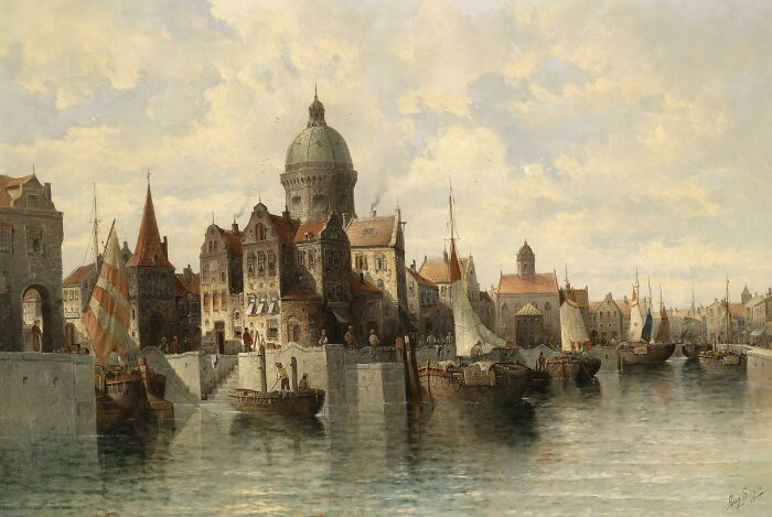 "View of Amsterdam", oil on canvas, 98 x 143 cm, 19th century