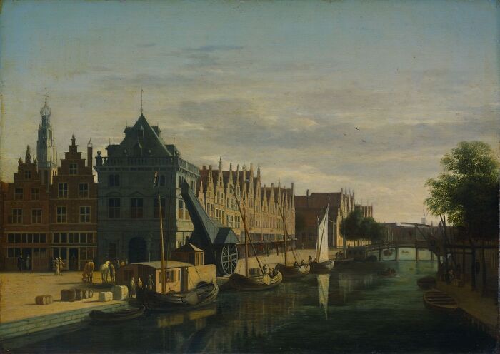 De Waag (Weighing House) And Crane On The Spaarne, Haarlem by Gerrit Adriaenszoon Berckheyde, 1698