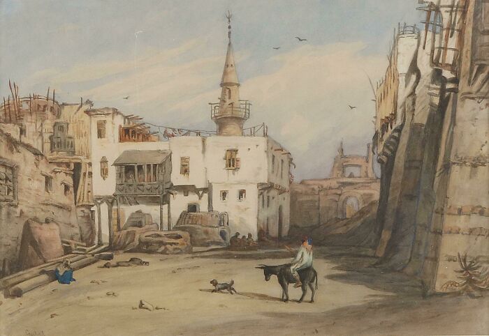 Town square in North Africa by Carl Goebel, watercolor on paper, 25 x 35 cm, 1899