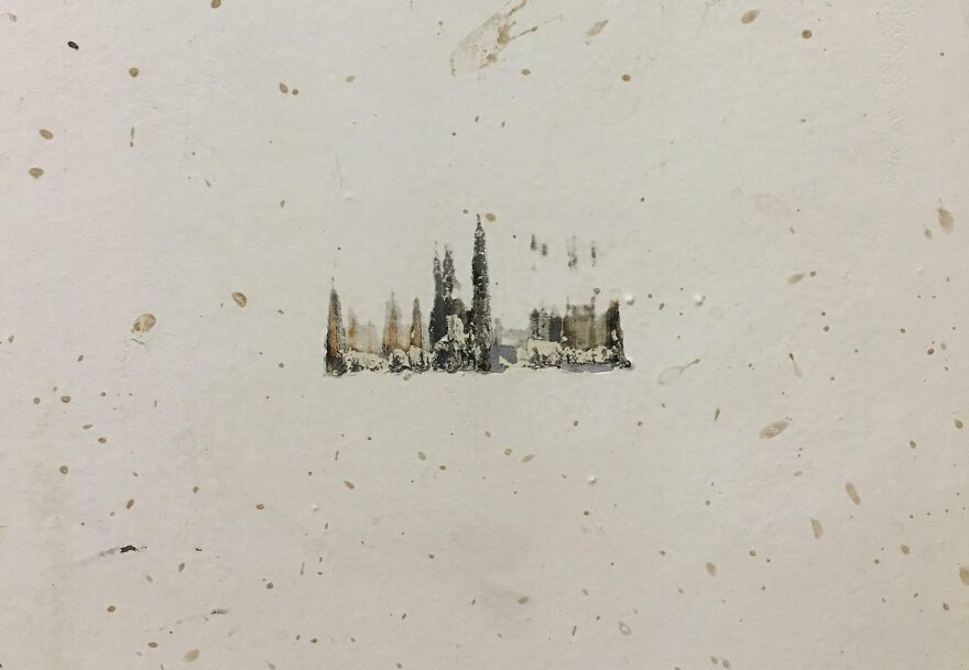 Something Bumped Against A Wall At Work And Made A Painting Of A Snowy Town