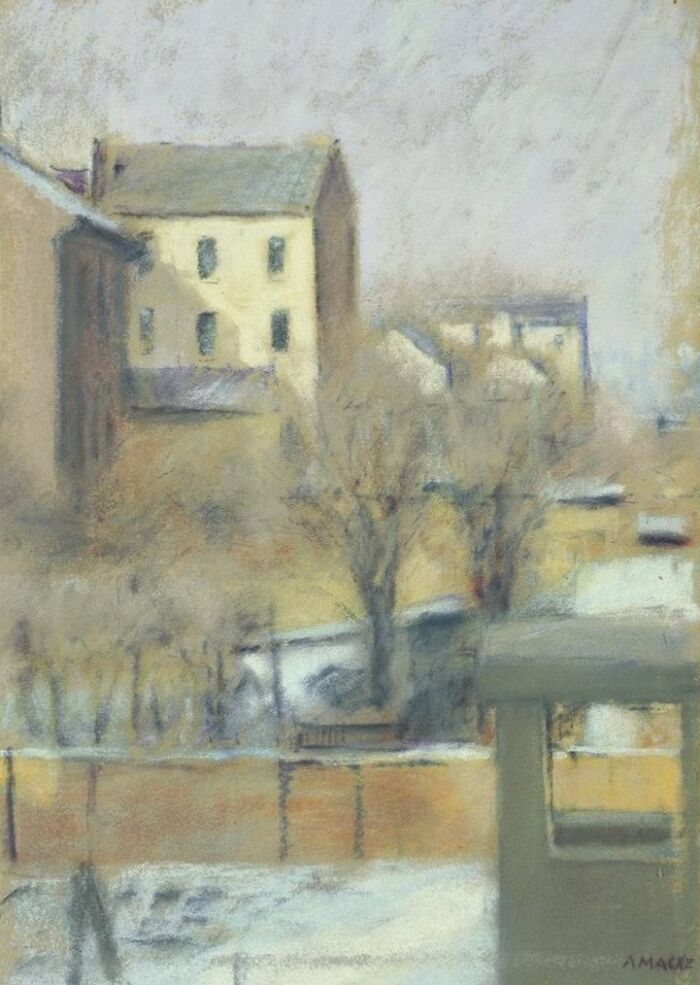 View from the house in Bornheimer Straße by August Macke, pastel on paper, 32 x 22.3 cm, 1907