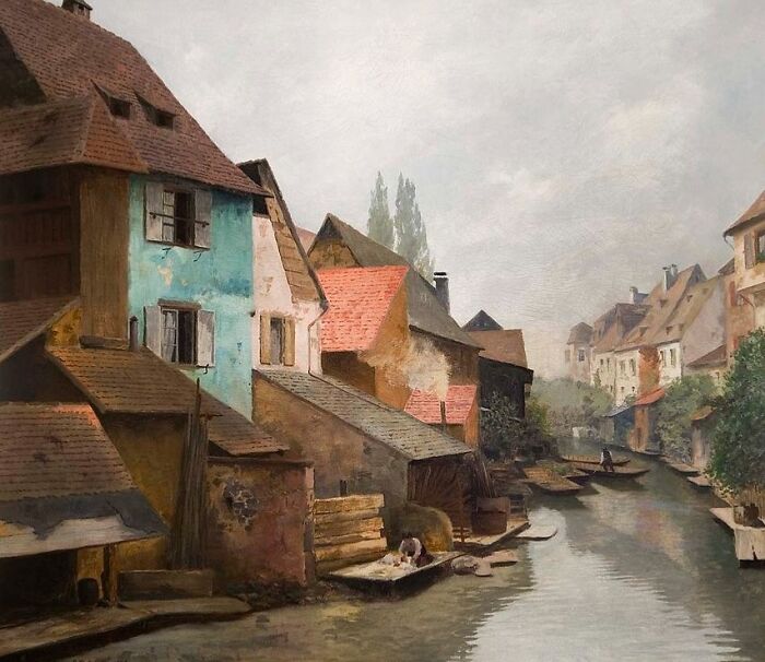 Fischerhäuser Am Stadtkanal by Karl Schuster, oil on canvas, 1896