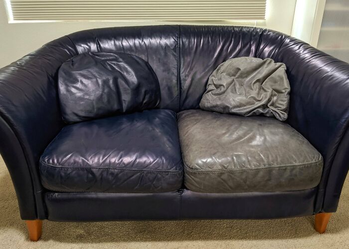 I'm Over Halfway Done Restoring This Leather Sofa, The Before And After Is Pretty Dramatic