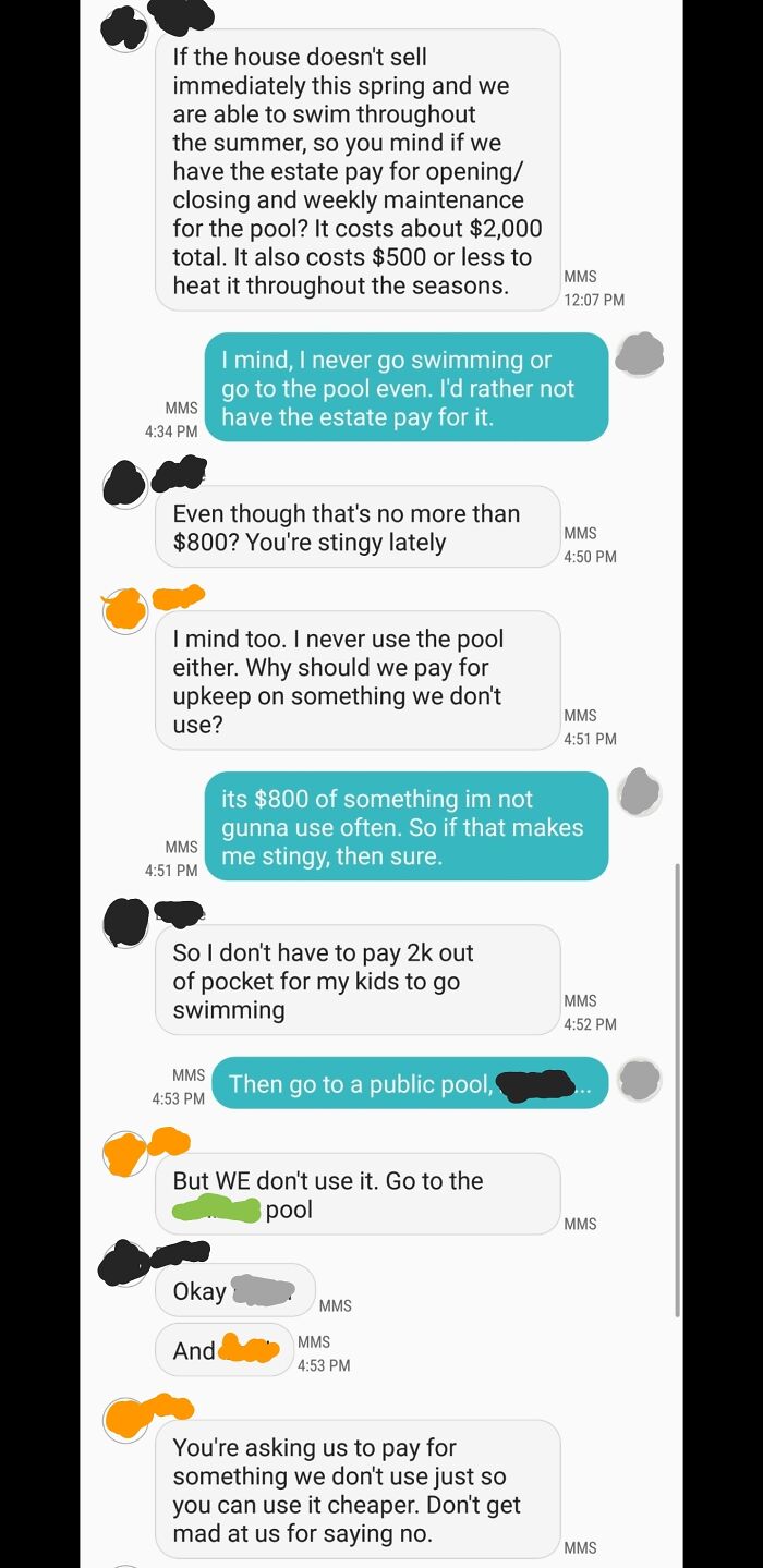 My Sister Wants Me And My Brother To Help Pay For Her And Her Kids To Swim At My Late Father's Pool