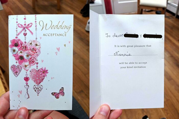 Wholesome Grandma Didn't Trust Our Online RSVP, So She Went Out And Made Her Own, Just To Be Sure We Knew She'd Be Coming!