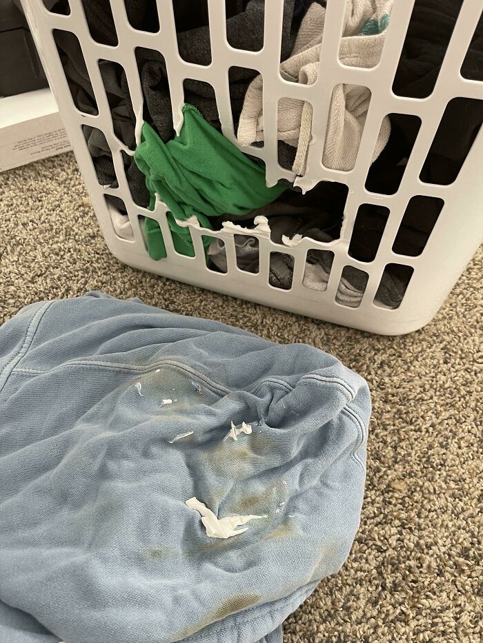 Told My Son To Get The Clothes Out Of The Washer So We Could Hang Them To Dry. Instead, He Put The Basket In Front Of His Bedroom Heater