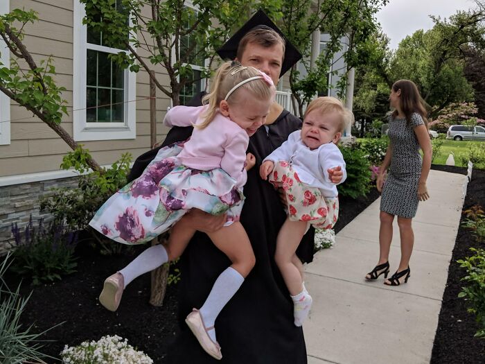 Graduating From Temple University After 15 Years Working Full-Time And Balancing My Life. Got Married, 2 Daughters, Built A House. Attempted To Make Graduation Family Photo