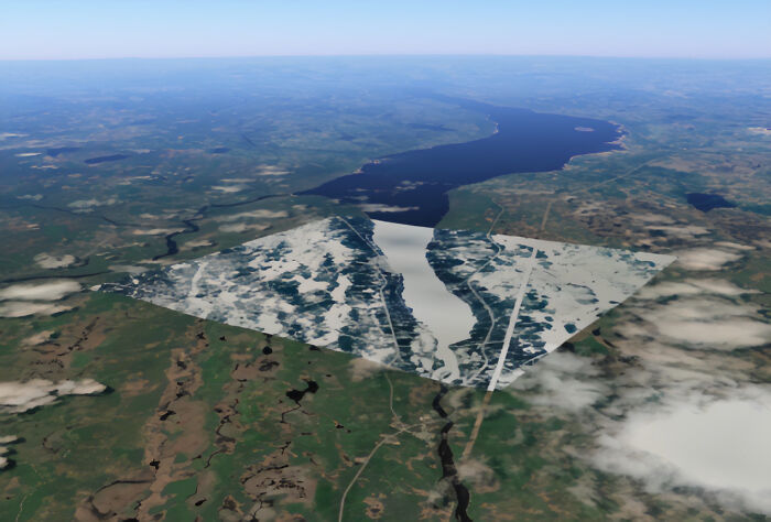 Red Indian Lake, Newfoundland With A Square Of Winter Weather Around Millertown