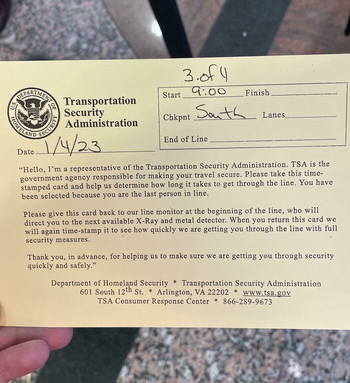 Tsa Gave Me This Card To Check The Length Of The Line