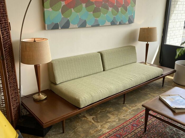 Reversed The Pinterest Job On This 1960s Platform Sofa. Built New End Tables, All New Straps, Foam And Upholstery