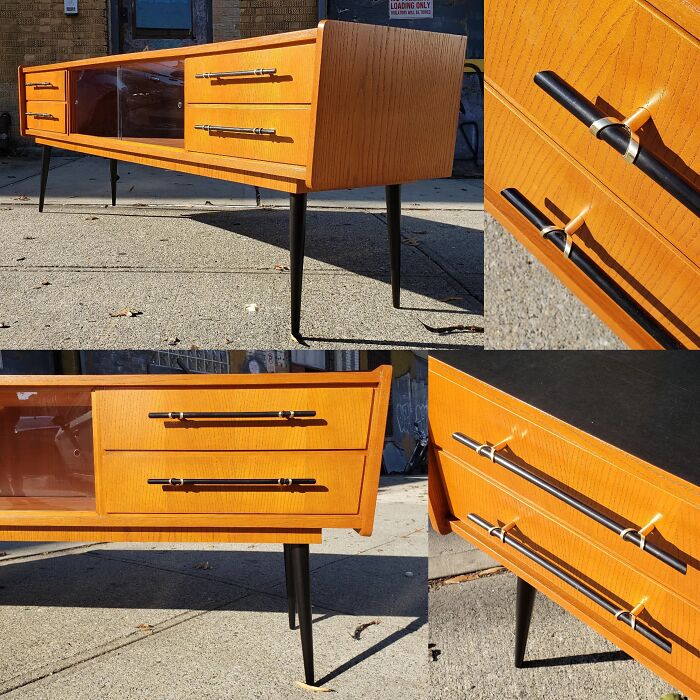Hot 🔥 Af Atomic Bar Credenza I Restored Recently. How Killer Are Those Brass And Bakelite Pulls?