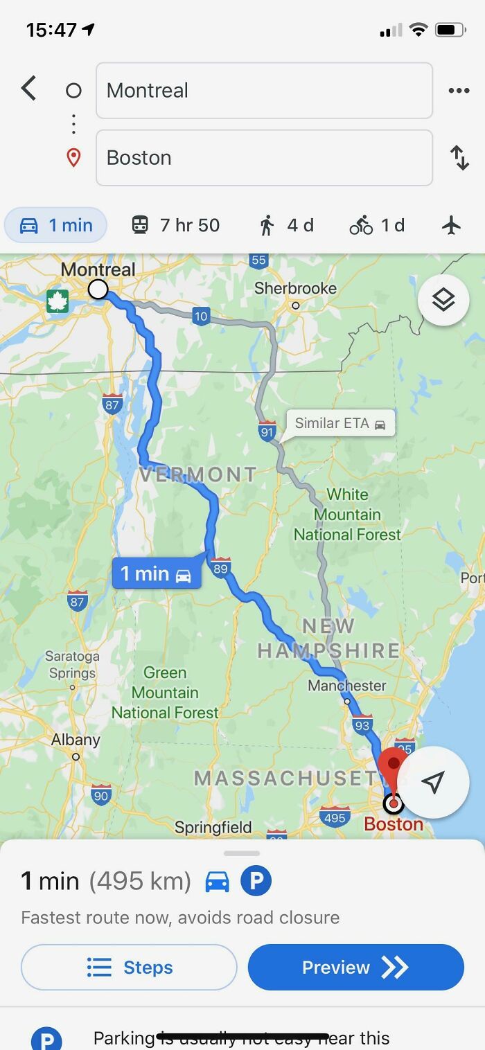 Quickest Route From Montreal To Boston