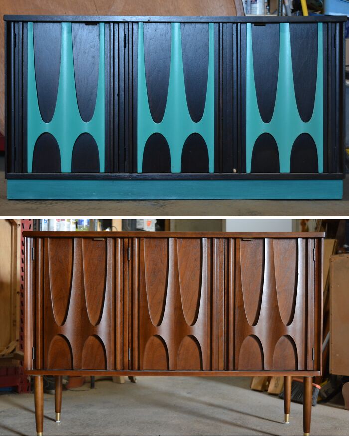 Been A While Since I Un-Painted A Piece! Fully Restored Brasilia II Petite Buffet With New Tapered Legs. What A Glow Up! 