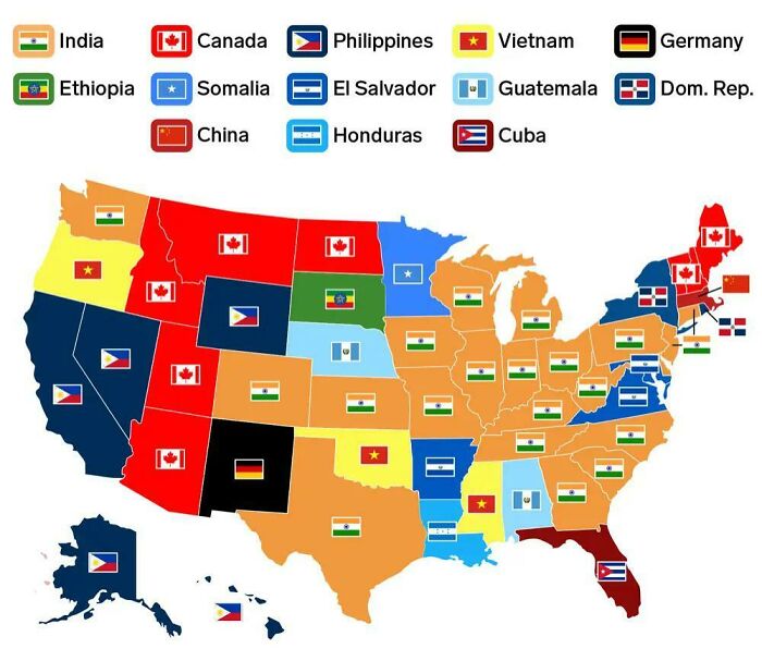 Most Common Country Of Birth For Residents Of Foreign Origin, Excluding Mexico