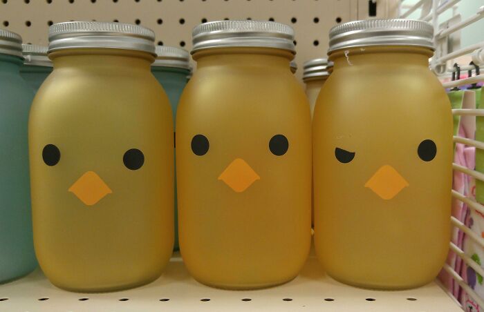 El daño en este frasco decorativo hizo que el pájaro tuviera una expresión malhumorada