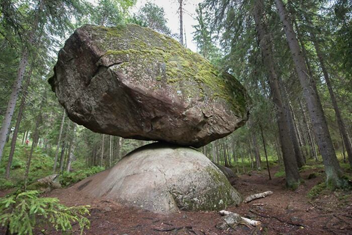Kummakivi - A 500,000 Kg Rock In Ruokolahti, Finland, That Has Been Balancing On Top Of Another Rock For 11,000 Years