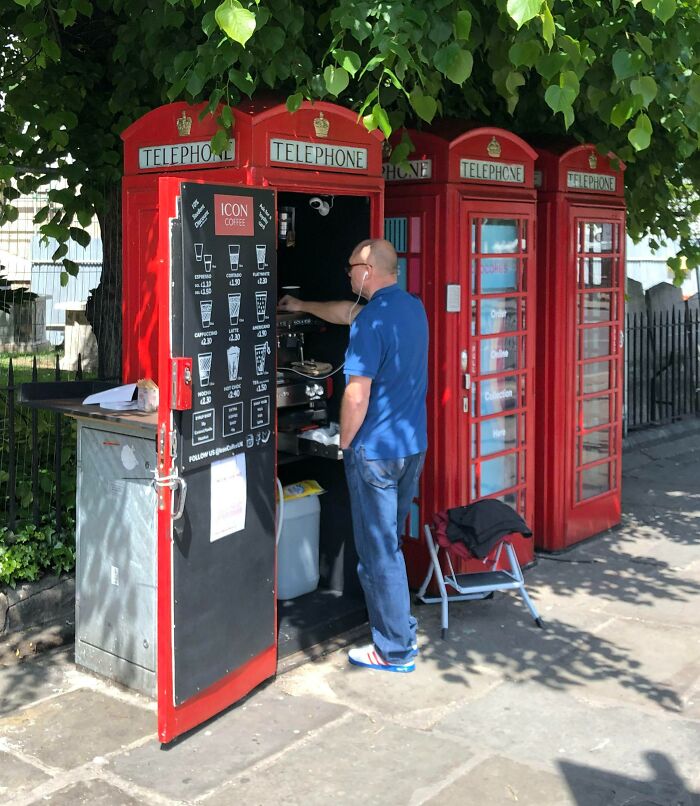 Red Phone Box Repurposed Into A Mini-Cafe