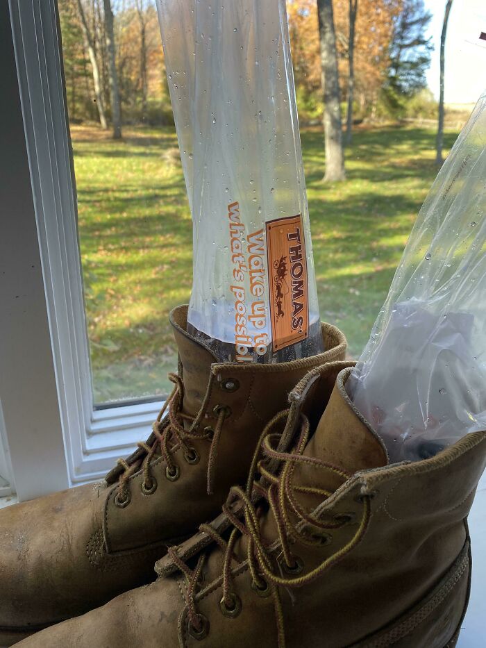 Preheat Your Boots With Hot Tap Water Into Long English Muffin Bags While You Eat The Muffins For Breakfast