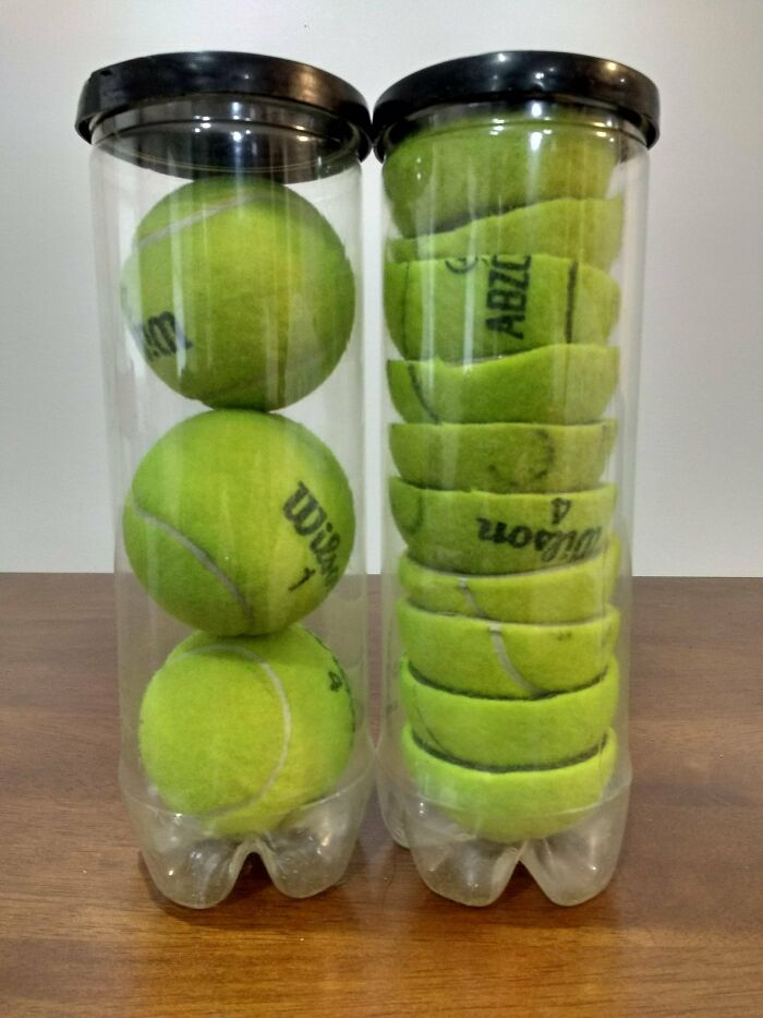 Cut Your Tennis Balls In Half To Store More In Each Container