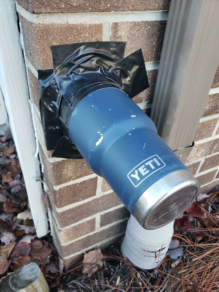 No Stores Around Me Had Any Spigot Insulators In Stock So I Had To Improvise. We're Expecting 9°f Tonight. Also There Is A Carhartt Beanie Inside The Cup
