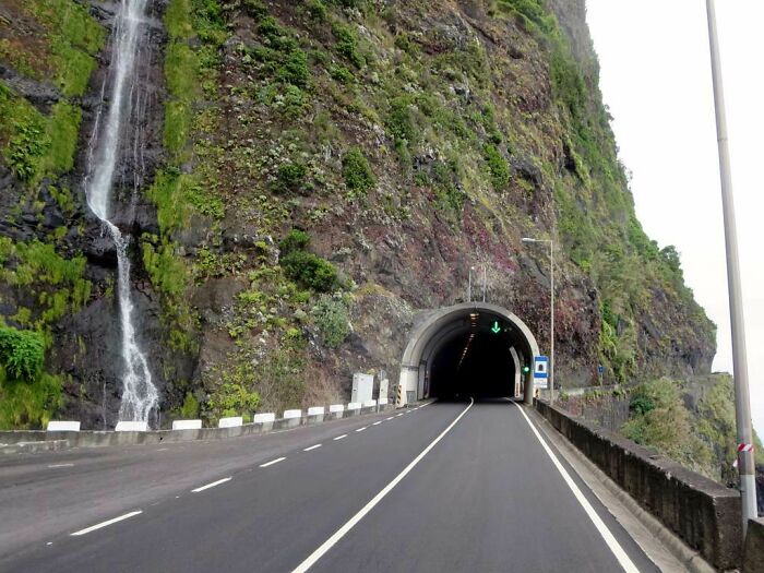 Picture of Causeway coast with tunnel and waterfall near
