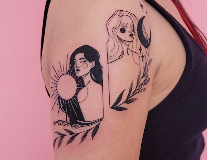 Geometric tattoo design on an arm featuring artistic shapes and forms, showcasing creativity.