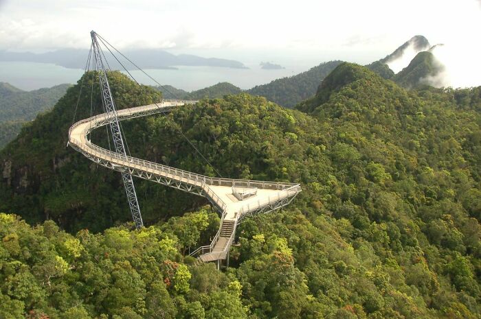 Bridge and mountains with forest in Langkawi