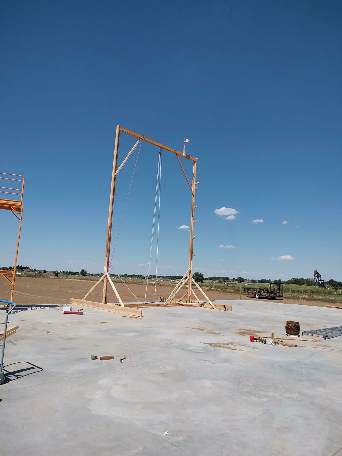 Didn't Want To Rent A Crane So I Built One Out Of 2x4s