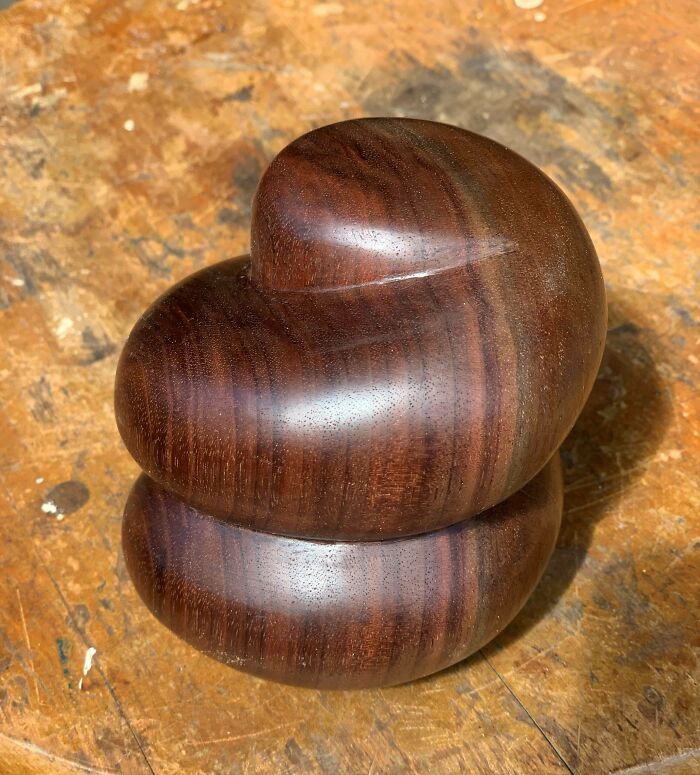 Walnut Sculpture I Made. My Wife Thinks It Looked Too Much Like A Certain Distasteful Emoji