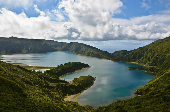 Lake with mountains in Azores