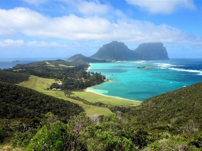 Mountains with forest and ocean near in Lord Howe Island