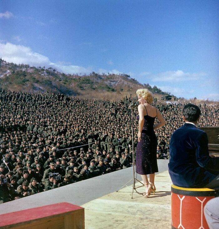 1954. Marilyn Monroe On Stage Performing For Thousands Of American Troops In Korea