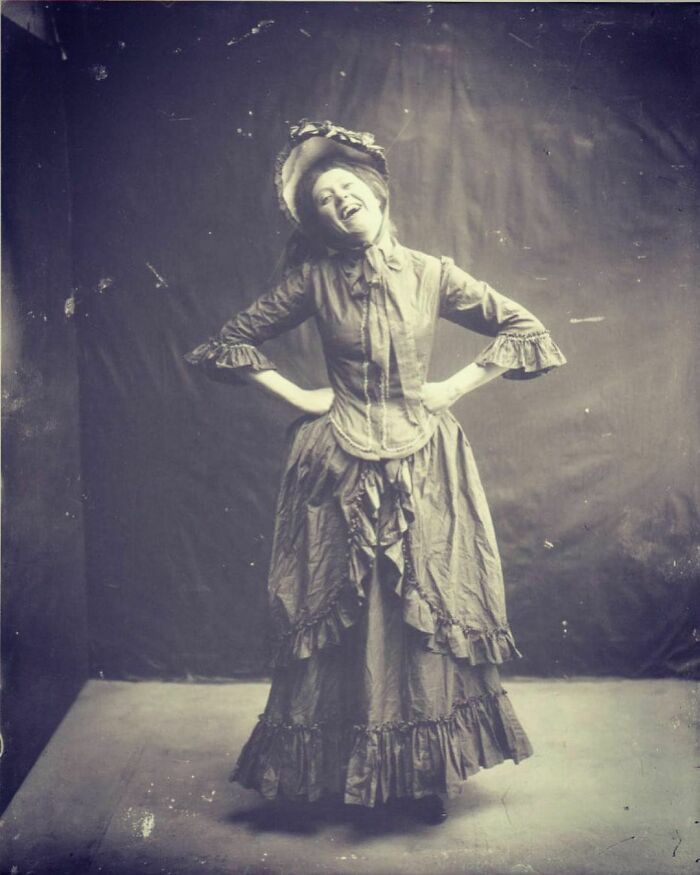 Unknown Victorian Woman In A More Unusual Pose At The Time, Having A Good Ol’ Chuckle