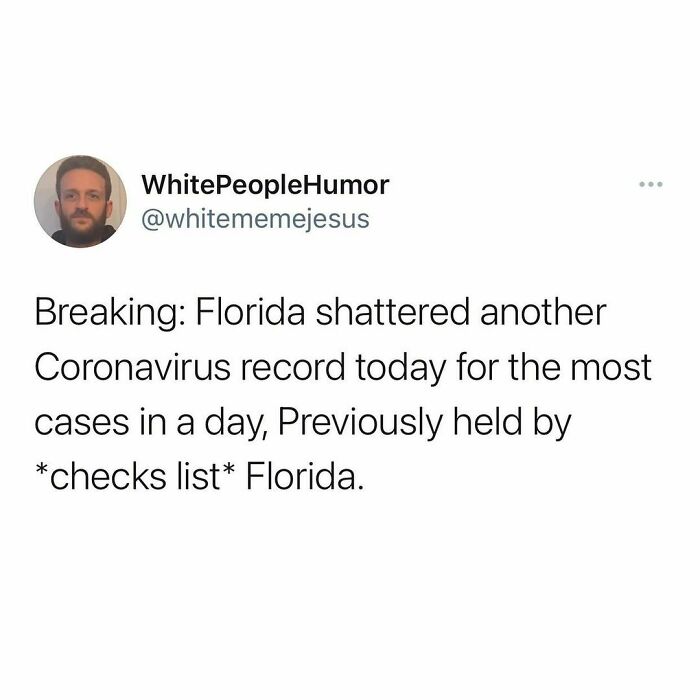 Humor post about Florida breaking its own coronavirus record, shared on the "Florida Man" Instagram page.