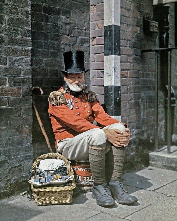 1928. A War Veteran Sells Matches On The Street In Canterbury, Kent, England. Photo By Clifton R. Adams